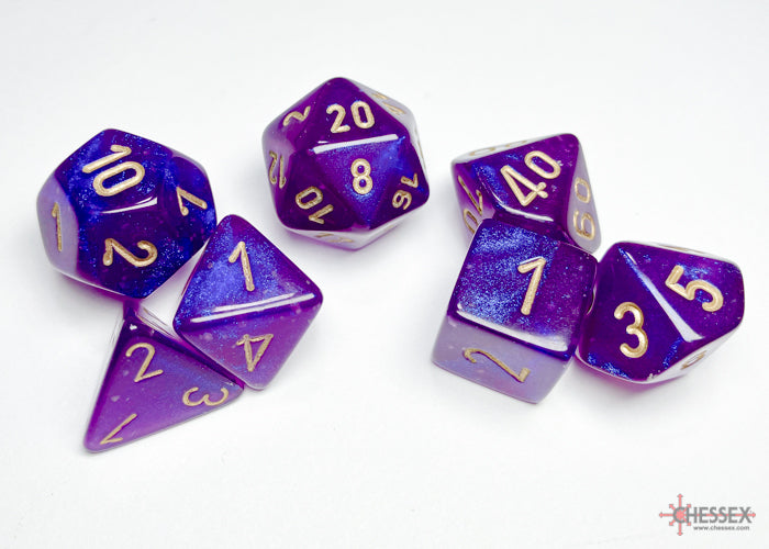 Chessex - 7-Dice Set - Borealis - Royal Purple / Gold Luminary ( Polyhedral )
