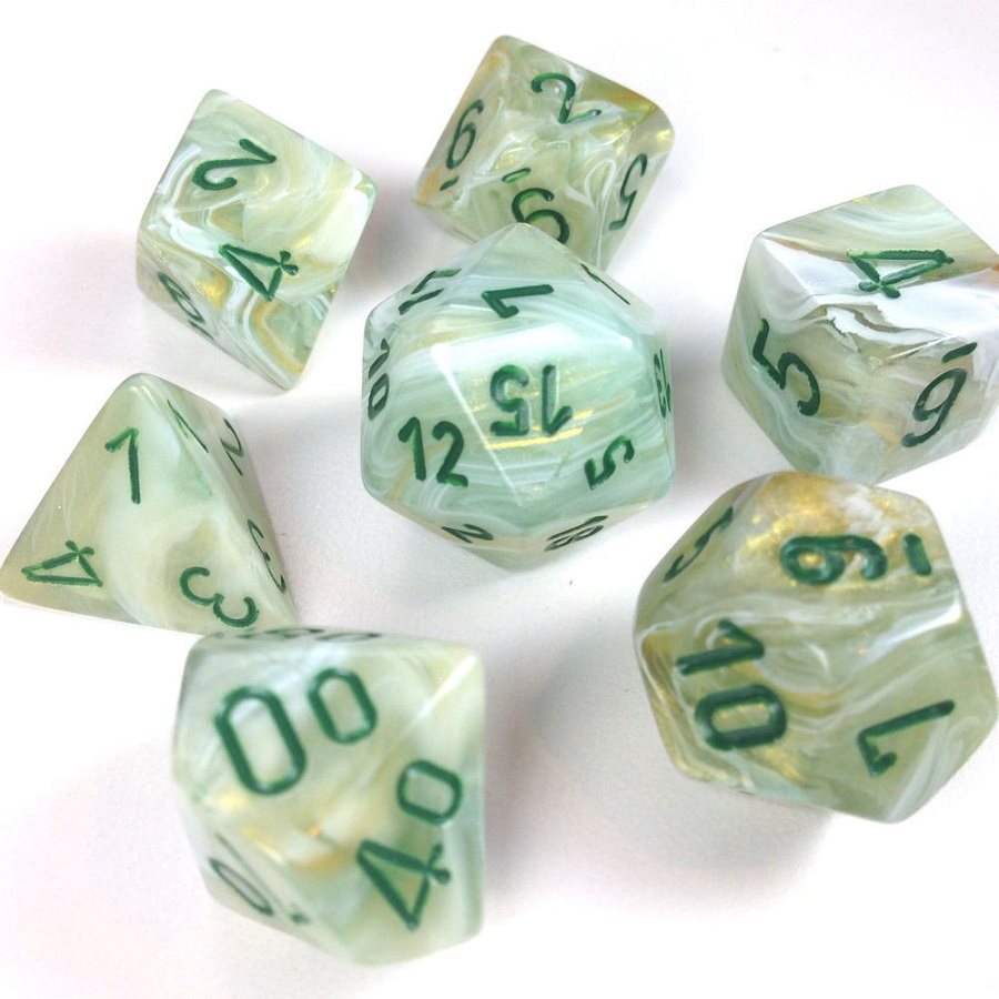 Chessex - 7-Dice Set - Marble - Green/Dark Green (Polyhedral)