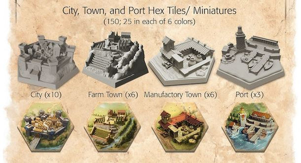 Mosaic: A Story of Civilization - City, Town and Port Hex Tiles Miniatures