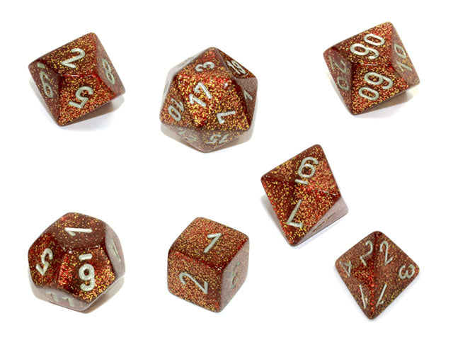 Chessex - 7-Dice Set - Glitter - Gold/Silver (Polyhedral)