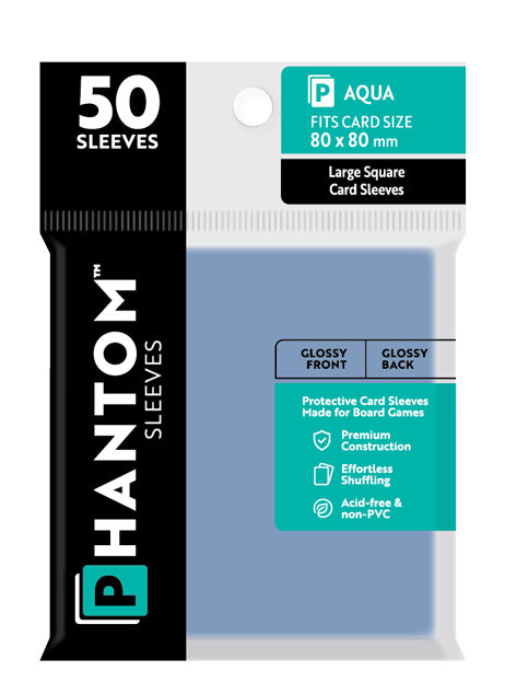 Phantom Card Sleeves - Aqua - Large Square Size (80mm x 80mm) - Gloss (50ct)