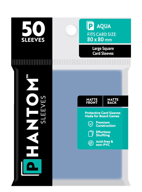 Phantom Card Sleeves - Aqua - Large Square Size (80mm x 80mm) - Matte/Matte (50ct)