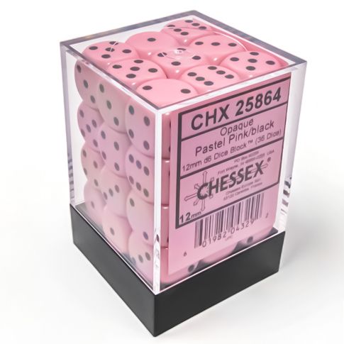 Chessex - Opaque 36pc 12mm - Pastel Pink/Black
