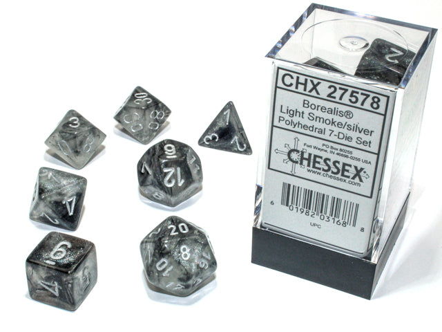 Chessex - 7-Dice Set - Borealis - Light Smoke/Silver Luminary (Polyhedral)