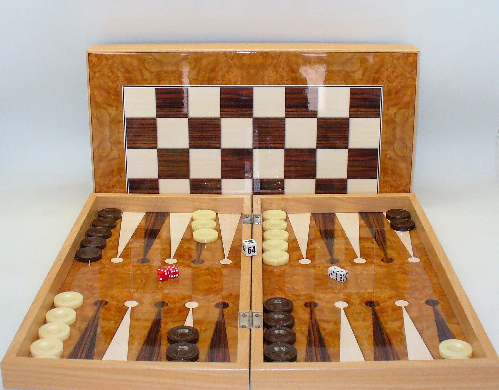 Backgammon Set: 19" Burlwood Decoupage