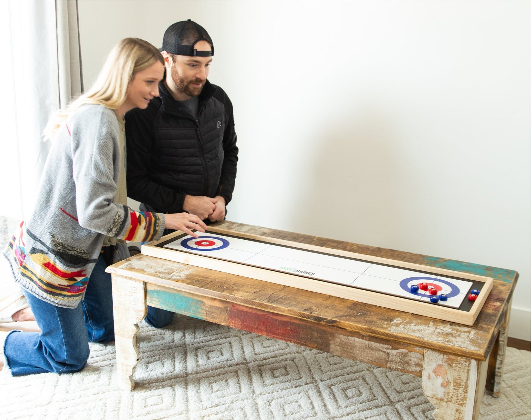 Curling and Shuffleboard (2 in 1 Table Top Game with 8 Rolling Discs)