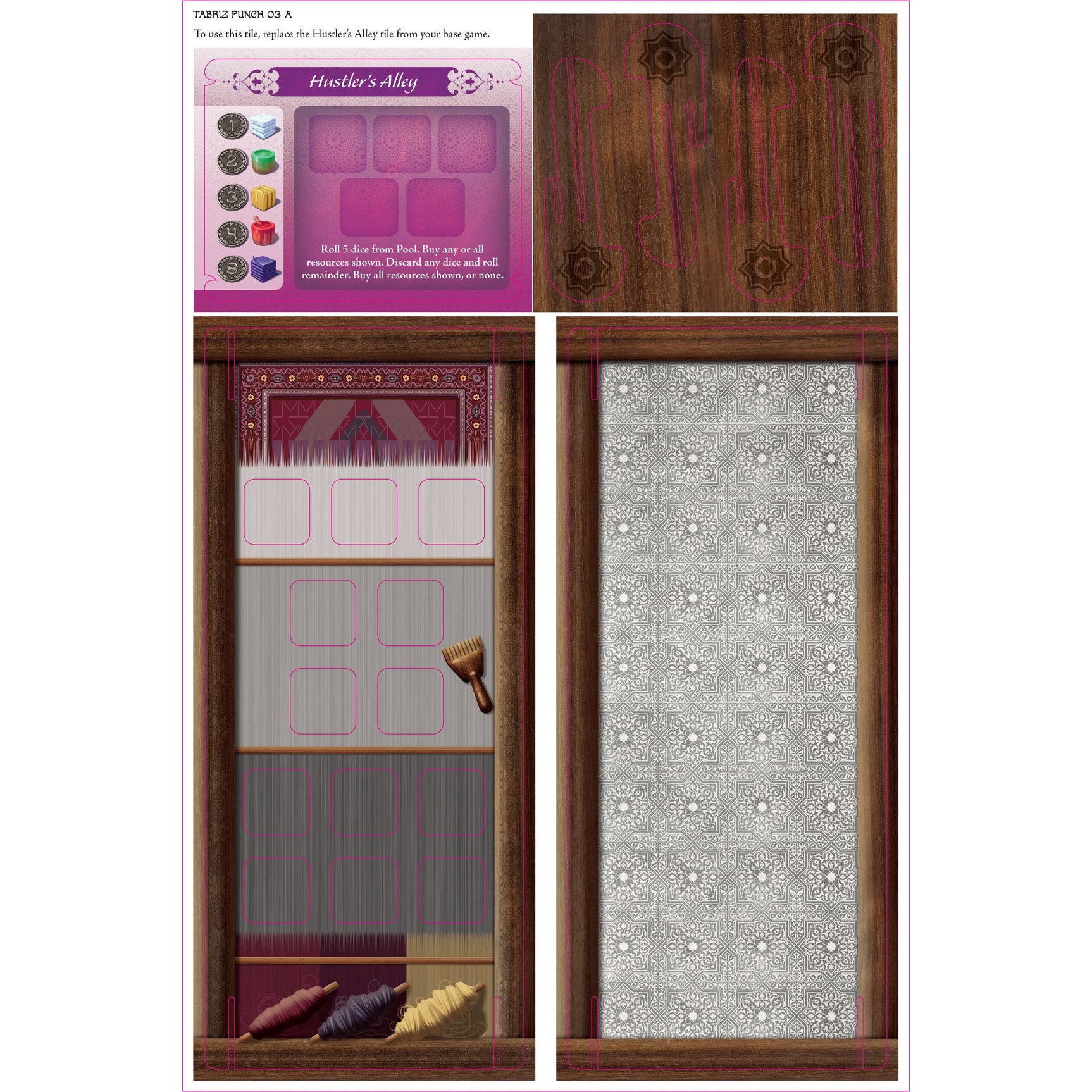 Tabriz Promo Punchboard (Bonus Tile & Dice Pool Board)