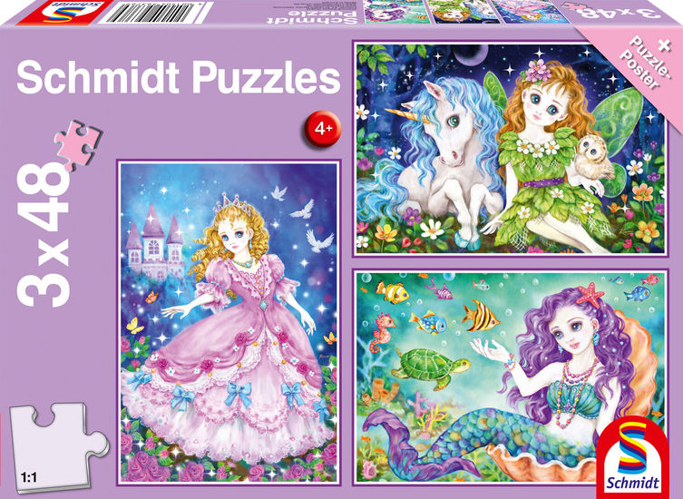 Puzzle - Schmidt Spiele - Princess, Fairy and Mermaid (3x48 Pieces)