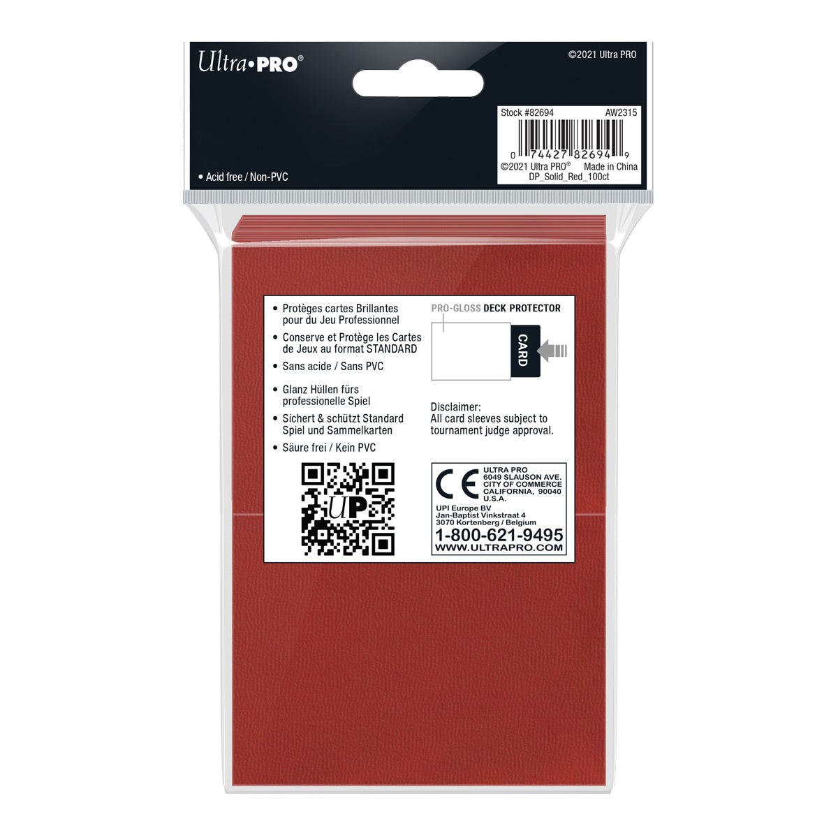 Ultra Pro - PRO-Gloss 100ct Standard Deck Protector® sleeves: Red