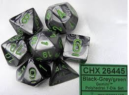 Chessex - 7-Dice Set - Gemini - Black-Grey/Green