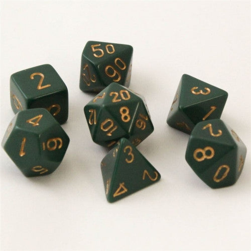 Chessex - 7 Piece - Opaque - Dusty Green/Gold(Copper)