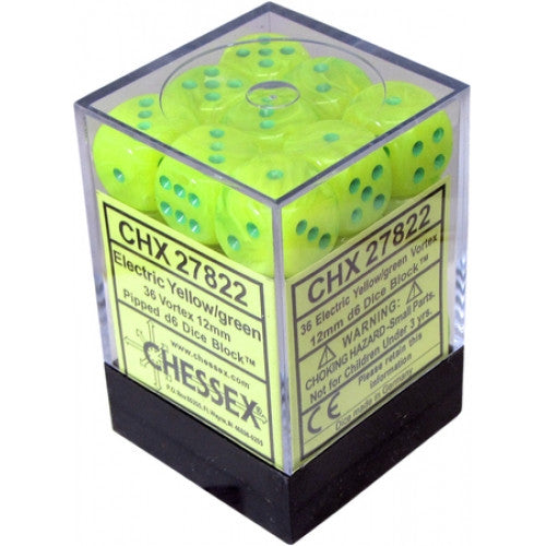 Chessex - 36D6 - Vortex - Electric Yellow/Green