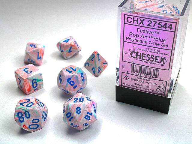 Chessex - 7-Dice Set - Festive - Pop Art/Blue