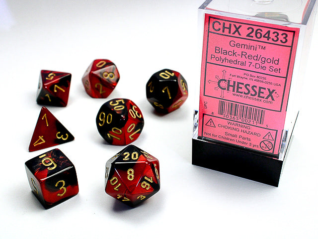 Chessex - 7-Dice Set - Gemini - Black-Red/Gold