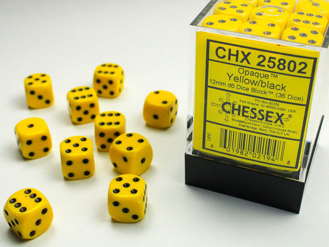 Chessex - 36D6 - Opaque - YELLOW/BLACK