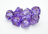 Chessex -  Lab Dice 7 Piece - Translucent - Lavender/Gold (With Bonus Die)