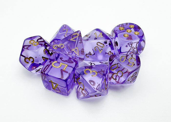 Chessex -  Lab Dice 7 Piece - Translucent - Lavender/Gold (With Bonus Die)