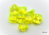 Chessex -  Lab Dice 7 Piece - Translucent - Neon Yellow/White (With Bonus Die)