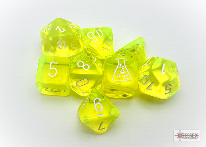 Chessex -  Lab Dice 7 Piece - Translucent - Neon Yellow/White (With Bonus Die)
