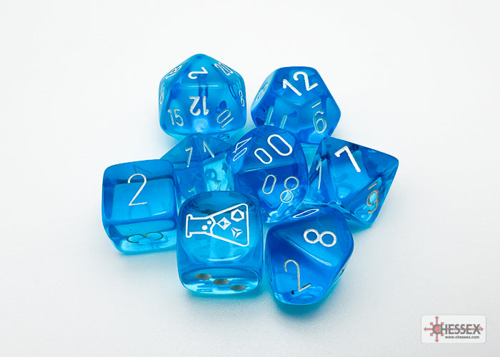 Chessex - Lab Dice 7 Piece - Translucent - Tropical Blue/White (With Bonus Die)