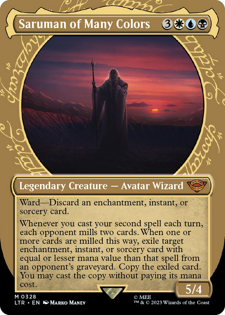 Saruman of Many Colors (LTR-328) - The Lord of the Rings: Tales of Middle-earth: (Showcase) (Borderless) Foil [Mythic]