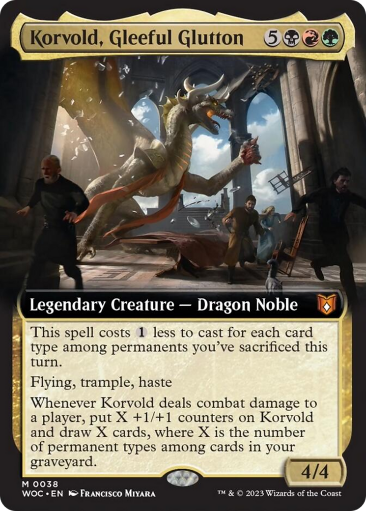 Korvold, Gleeful Glutton (WOC-038) - Wilds of Eldraine Commander: (Extended Art) [Mythic]