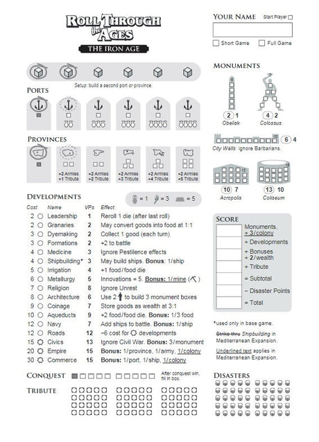 Roll through the Ages: The Iron Age - Extra Score Pad