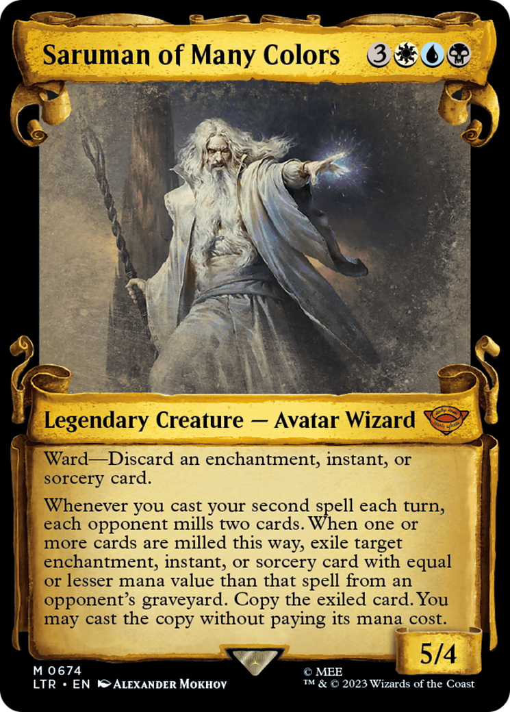 Saruman of Many Colors (LTR-674) - The Lord of the Rings: Tales of Middle-earth: (Showcase) Scroll Foil [Mythic]