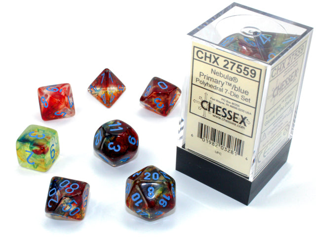 Chessex - 7-Dice Set - Nebula - Primary/Blue Luminary (Polyhedral)