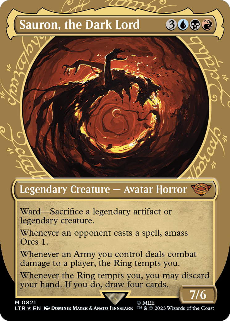 Sauron, the Dark Lord (LTR-821) - The Lord of the Rings: Tales of Middle-earth: (Showcase) (Borderless) Surge Foil [Mythic]