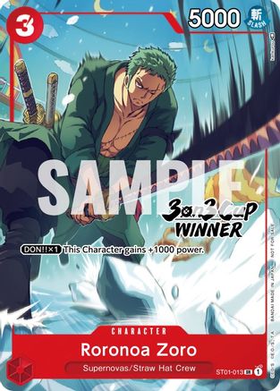 Roronoa Zoro (3-on-3 Cup) [Winner] (ST01-013) - One Piece Promotion Cards  [Super Rare]