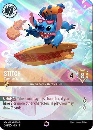 Stitch - Carefree Surfer (Enchanted) (206/204) - The First Chapter Holofoil [Enchanted]