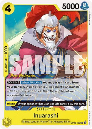 Inuarashi (OP06-100) - Wings of the Captain Pre-Release Cards  [Uncommon]