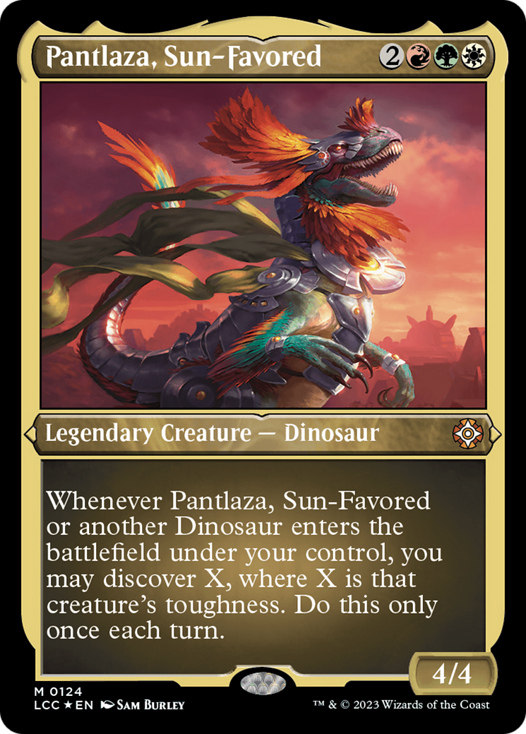 Pantlaza, Sun-Favored (LCC-124) - The Lost Caverns of Ixalan Commander Etched Foil [Mythic]