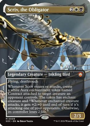 Scriv, the Obligator (Borderless) (SOC-009) - Commander: Secrets of Strixhaven [Mythic]
