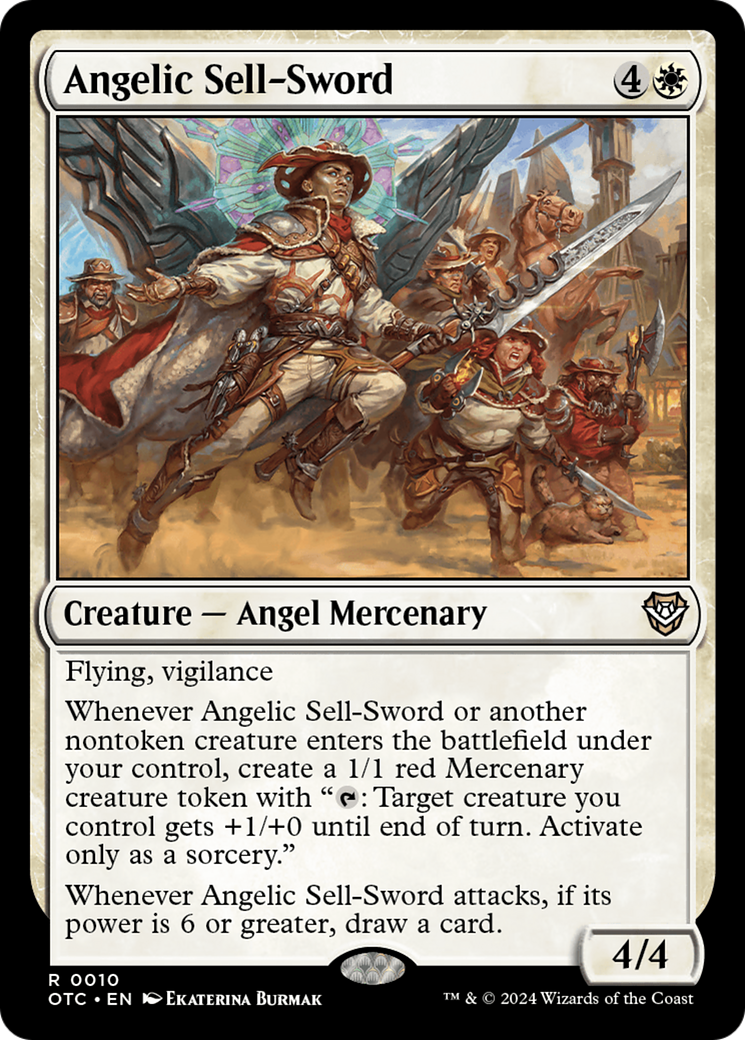 Angelic Sell-Sword (OTC-010) - Outlaws of Thunder Junction Commander Foil [Rare]