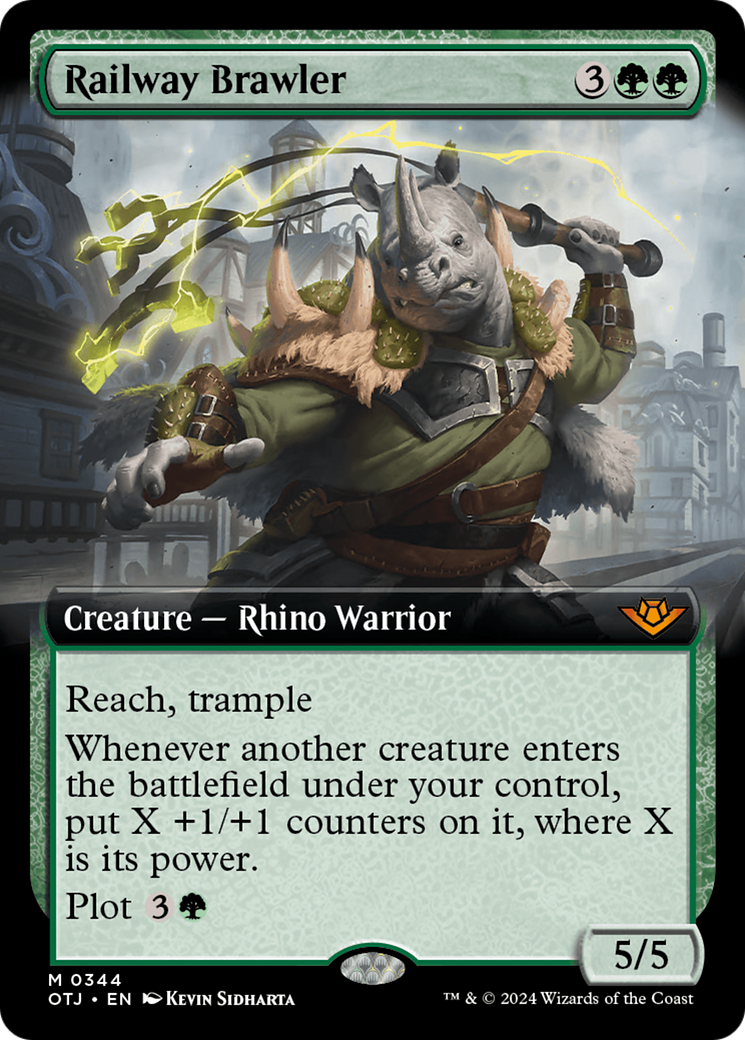 Railway Brawler (OTJ-344) - Outlaws of Thunder Junction: (Extended Art) Foil [Mythic]