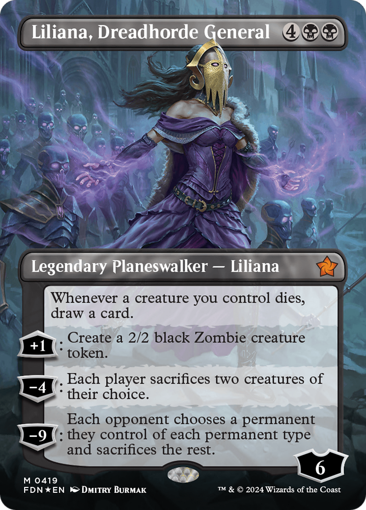 Liliana, Dreadhorde General (FDN-419) - Foundations (Borderless) Foil [Mythic]