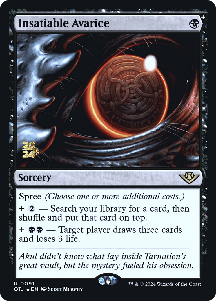 Insatiable Avarice (POTJ-91S) - Outlaws of Thunder Junction Promos Foil [Rare]