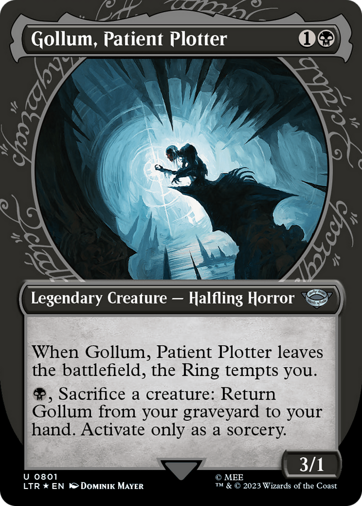 Gollum, Patient Plotter (LTR-801) - The Lord of the Rings: Tales of Middle-earth: (Showcase) (Borderless) Surge Foil [Uncommon]