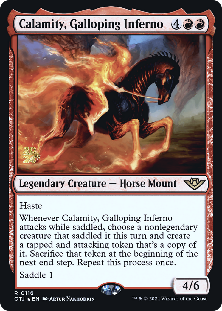 Calamity, Galloping Inferno (POTJ-116S) - Outlaws of Thunder Junction Promos Foil [Rare]
