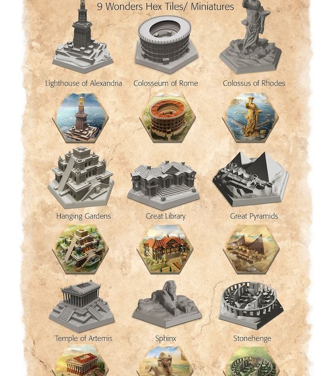 Mosaic: A Story of Civilization - 9 Wonders Hex Tiles Miniatures ...