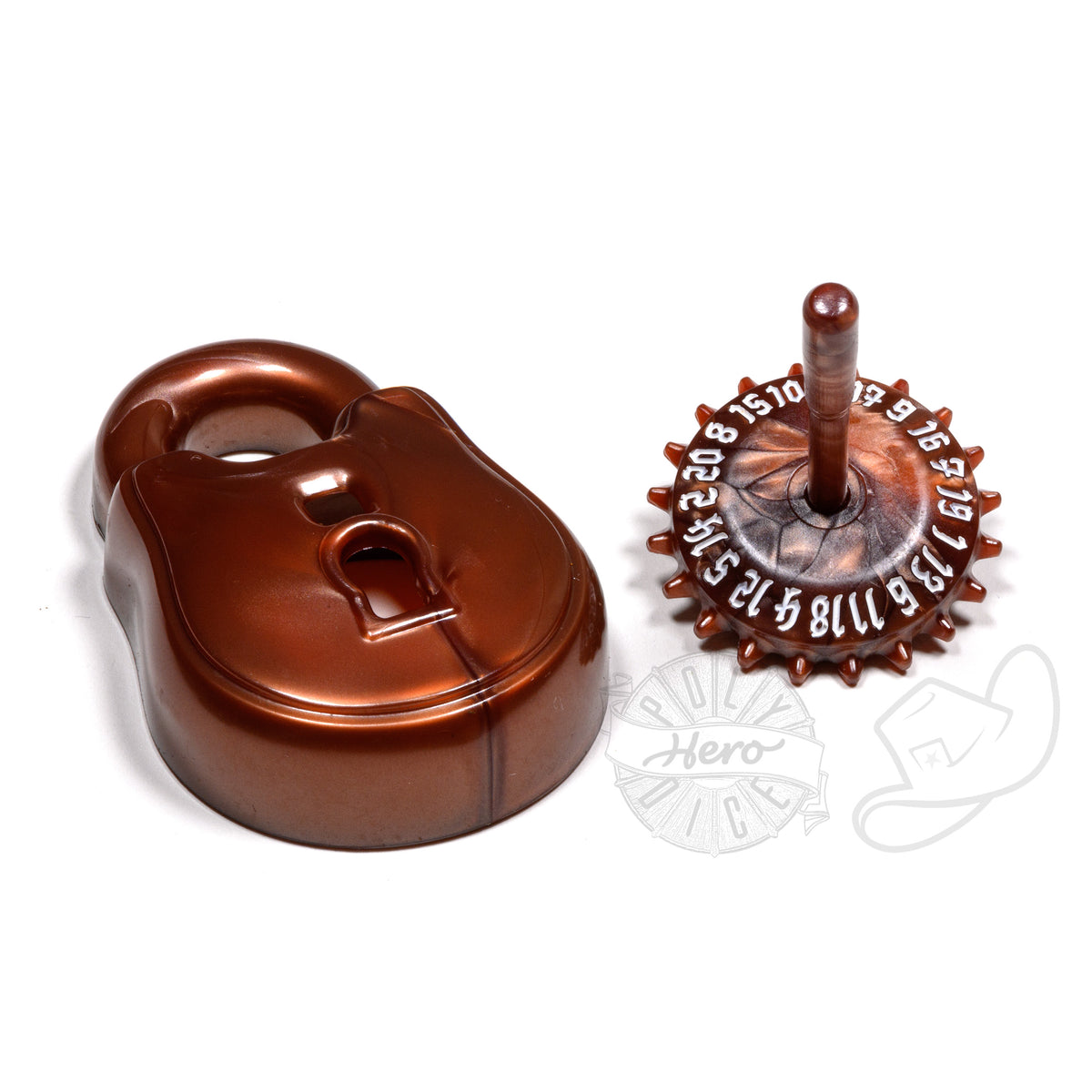 PolyHero Rogue d20 Lock and Pick Set - Stout Bronze