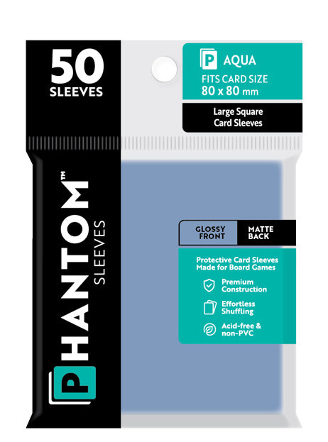 Phantom Card Sleeves - Aqua - Large Square Size (80mm x 80mm) - Gloss/Matte (50ct)