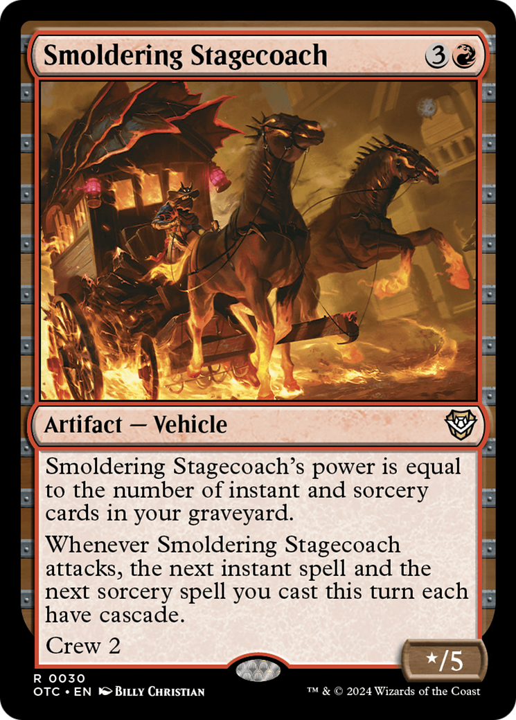 Smoldering Stagecoach (OTC-030) - Outlaws of Thunder Junction Commander Foil [Rare]