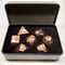 Plum Blossom Dice Kit - Rose Gold with White Blossoms in a Metal Box