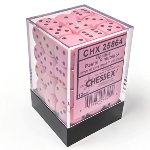 Chessex - Opaque 36pc 12mm - Pastel Pink/Black