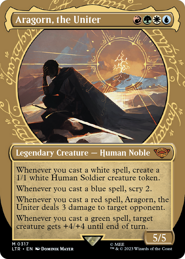 Aragorn, the Uniter (LTR-317) - The Lord of the Rings: Tales of Middle-earth: (Showcase) (Borderless) Foil [Mythic]