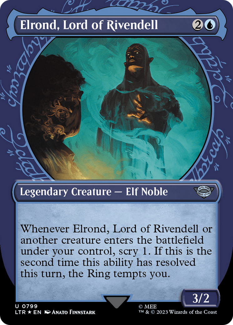 Elrond, Lord of Rivendell (LTR-799) - The Lord of the Rings: Tales of Middle-earth: (Showcase) (Borderless) Surge Foil [Uncommon]