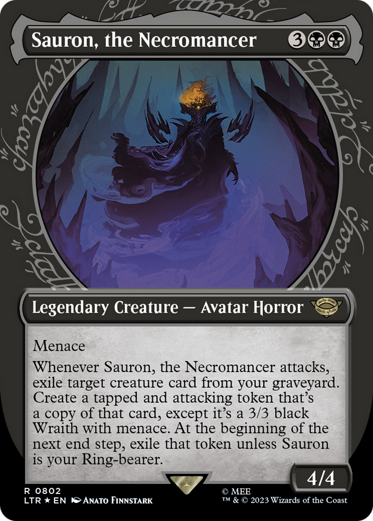 Sauron, the Necromancer (LTR-802) - The Lord of the Rings: Tales of Middle-earth: (Showcase) (Borderless) Surge Foil [Rare]